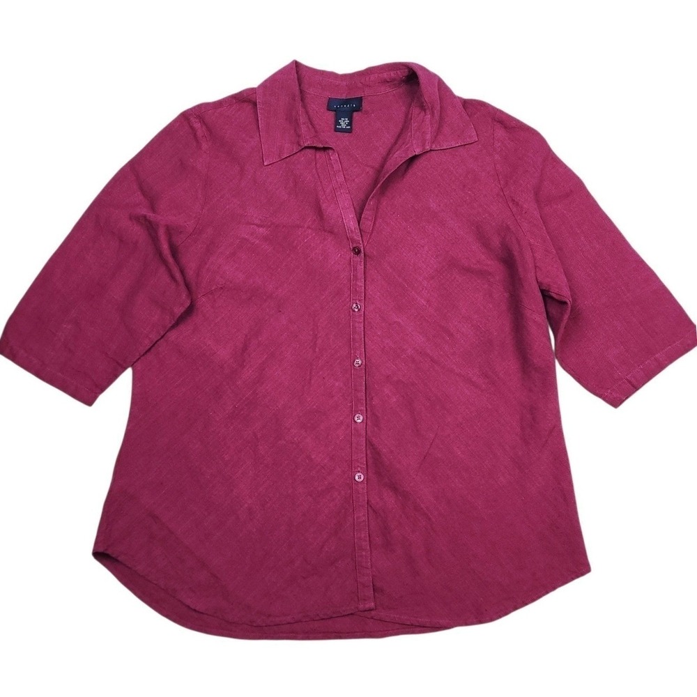 Venezia Shirt 14/16 Magenta 100% Linen Button Down Boho Blouse